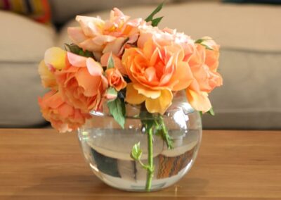 Picture pop roses from the garden in the Birdsong Retreat at Treghan Luxury Lodge