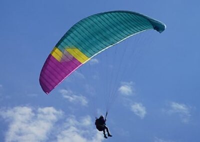 Picture of a paraglider against a blue sky