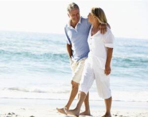 Picture of couple strolling on a Northland beach