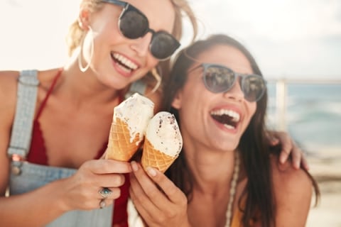Picture of two young women enjoying ice cream cones