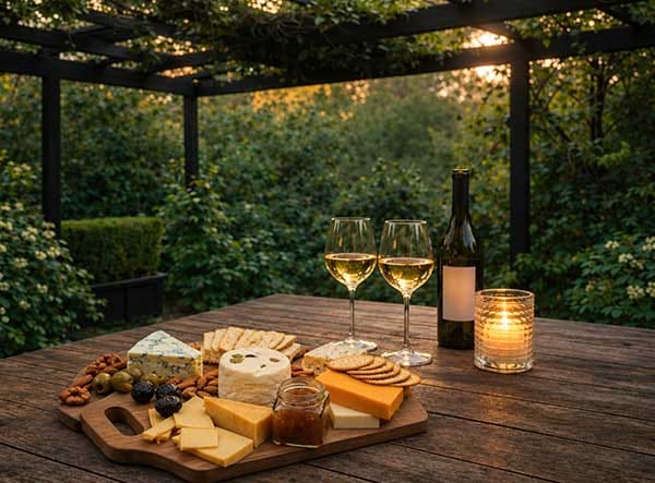 Welcome platter with local cheeses and Northland wine at Treghan Lodge in Kerikeri, Bay of Islands Welcome platter with local cheeses and Northland wine at Treghan Lodge in Kerikeri, Bay of Islands