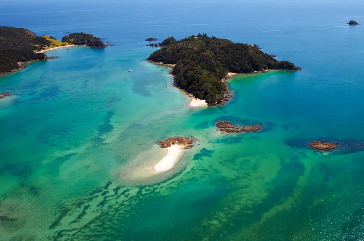 Aerial view of the Bay of Islands from a scenic helicopter flight Aerial view of the Bay of Islands from a scenic helicopter flight