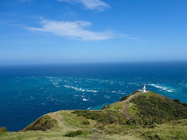 Aerial view of Cape Reinga, Ninety Mile Beach and the Far North coastline