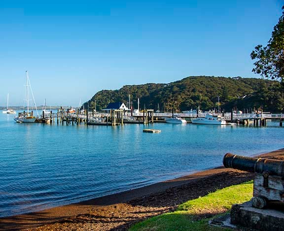 Russell waterfront and wharf in the Bay of Islands Russell waterfront and wharf in the Bay of Islands