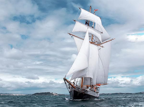 R. Tucker Thompson tall ship sailing in the Bay of Islands R. Tucker Thompson tall ship sailing in the Bay of Islands