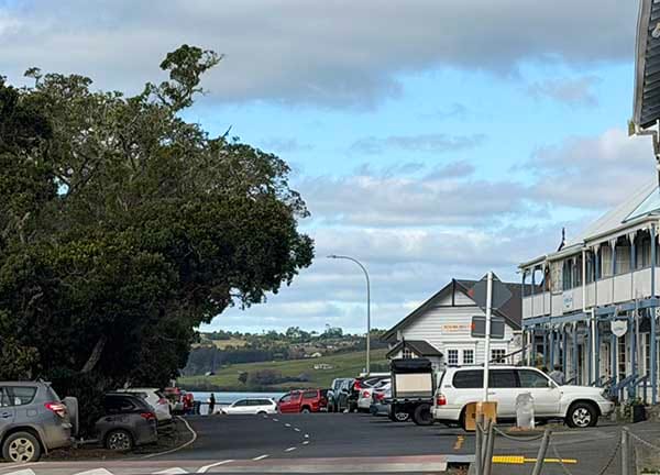 Historic main street of Mangōnui with heritage buildings, shops and views towards the harbour in Northland. Historic main street of Mangōnui with heritage buildings, shops and views towards the harbour in Northland.